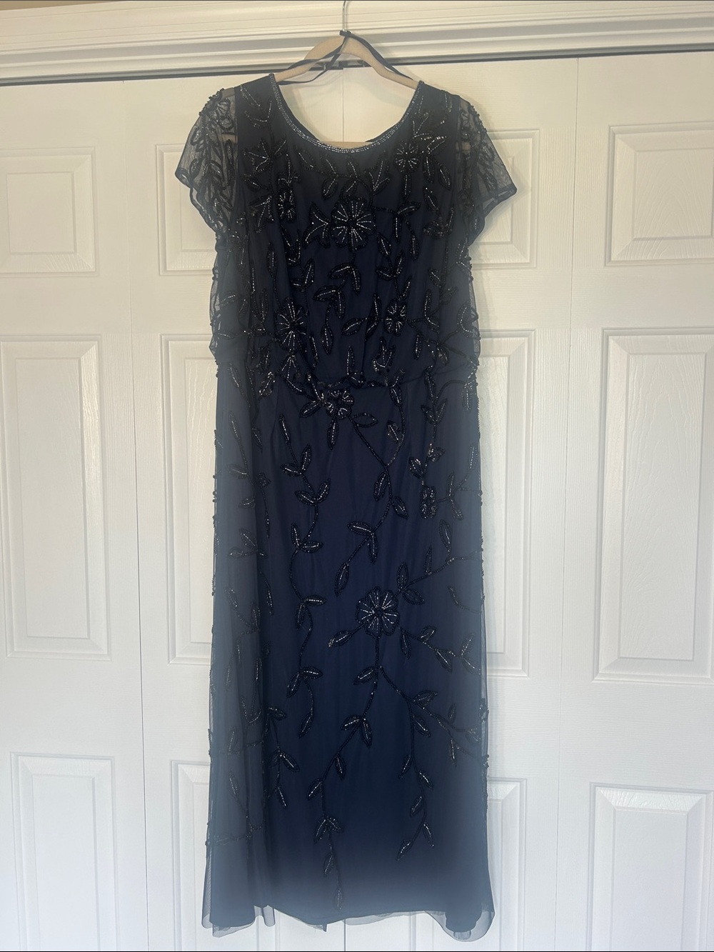 Adrianna Papell Navy Beaded Maxi Dress